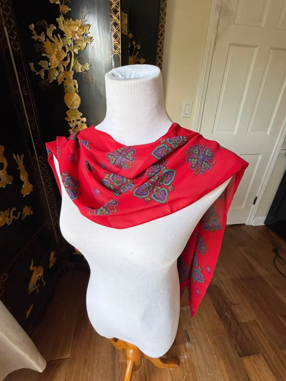 Liz Claiborne Red Paisley Silk-Blend Scarf